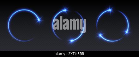 Cercles d'étoiles filantes bleues brillantes avec des étincelles, des cadres lumineux, des étoiles en mouvement circulaire, des anneaux lumineux abstraits Illustration de Vecteur