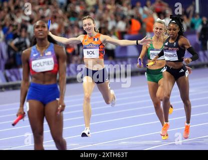 Femke bol (NED) termine 4x400 m aux Jeux Olympiques de Paris 2024, au stade de France, Paris, France, le 10 août 2024. Photo de SCS/Soenar Chamid/ AFLO (HOLLAND OUT) Banque D'Images