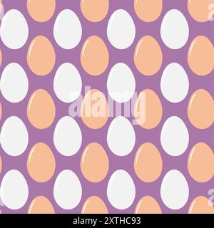 Oeufs blancs et beiges en coquille sans couture sur fond violet dans des tons tendance. Illustration vectorielle d'idée de papier peint. Emballage de Pâques ou culinaire, cartes, affiche, bannière, brochure ou concept promo Illustration de Vecteur