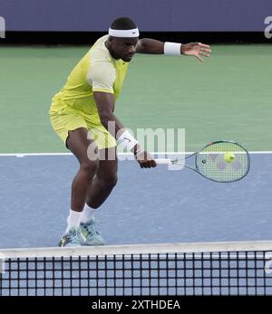 14 août 2024 : Frances Tiafoe (États-Unis) bat Lorenzo Musetti (ITA) 6-2, 6-3, au Western & Southern Open joué au Lindner Family Tennis Center à Mason, Ohio. © Leslie Billman/Tennisclix/CSM Banque D'Images