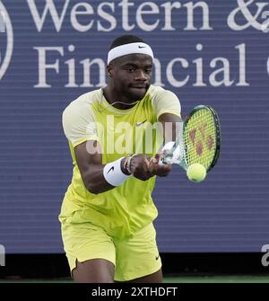 14 août 2024 : Frances Tiafoe (États-Unis) bat Lorenzo Musetti (ITA) 6-2, 6-3, au Western & Southern Open joué au Lindner Family Tennis Center à Mason, Ohio. © Leslie Billman/Tennisclix/CSM Banque D'Images