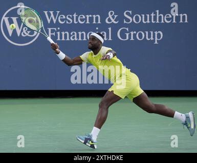 14 août 2024 : Frances Tiafoe (États-Unis) bat Lorenzo Musetti (ITA) 6-2, 6-3, au Western & Southern Open joué au Lindner Family Tennis Center à Mason, Ohio. © Leslie Billman/Tennisclix/CSM Banque D'Images