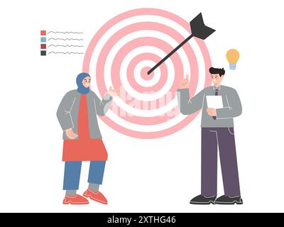 cibler la cible viser l'idée d'ambition améliorer la gestion de l'équipe de développement travail illustration de l'icône de conception Illustration de Vecteur