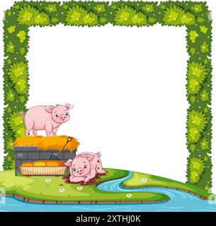 Deux cochons jouant près d'un ruisseau Illustration de Vecteur