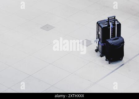 Schoenefeld, Deutschland. 12 août 2024. Valises solitaires à l'aéroport de Berlin Brandenburg 'Willy Brandt' (BER) à Schoenefeld, le 12 août 2024. Crédit : dpa/Alamy Live News Banque D'Images