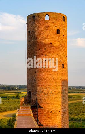 Czersk, Pologne - 15 juillet 2024 : Château médiéval des princes mazoviens avec Tour orientale et murs de défense et cour intérieure dans le village de Czersk près de Varsovie Banque D'Images