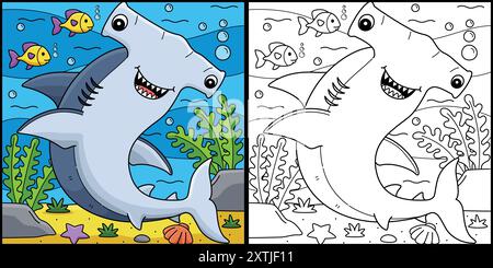 Illustration de la page de coloration des requins à tête martelette Illustration de Vecteur