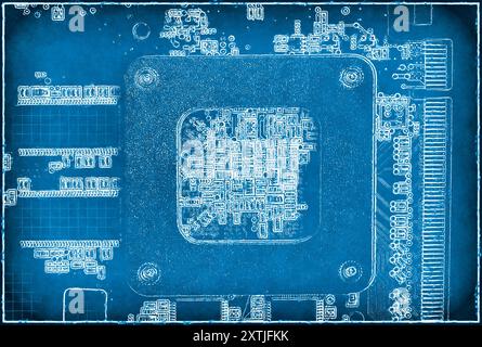 Fond électronique bleu abstrait avec carte de circuit imprimé Banque D'Images