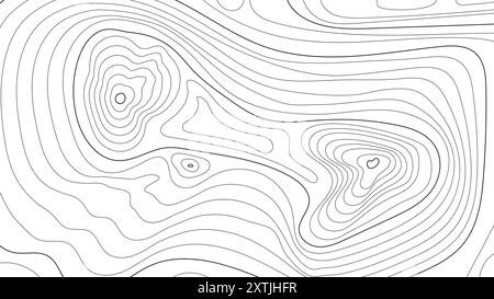 Motif topographique de lignes de contour. Carte géographique pour la cartographie montrant l'altitude des terres montagneuses. Modèle d'illustration vectorielle noir et blanc Illustration de Vecteur