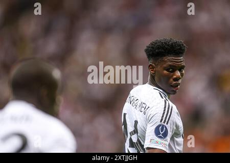 WARSZAWA, STADION PGE NARODOWY ( VARSOVIE, POLOGNE. 14 août 2024. PGE NARODOWY STADIUM ) PILKA NOZNA ( FOOTBALL ) SUPERPUCHAR UEFA 2024 ( UEFA SUPERCUP 2024 ) MECZ REAL MADRYT - ATALANTA BERGAMO ( JEU REAL MADRIT - ATALANTA BERGAMO ) NZ AURELIEN TCHOUAMENI FOTO LUKASZ GROCHALA/CYFRASPORT/NEWSPIX. PL --- NEWSPIX.PL POLOGNE SORTI !!! Newspix/PRESSINPHOTO crédit : PRESSINPHOTO SPORT AGENCY/Alamy Live News Banque D'Images