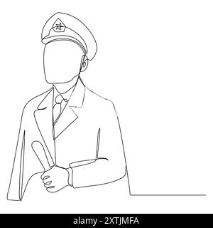 Bannière vectorielle minimaliste de jour des vétérans, affiche, fond avec le contour du soldat américain. Un dessin au trait continu avec lettrage Happy Veterans Day Illustration de Vecteur