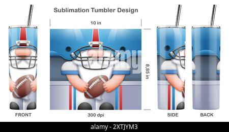 Personnage de dessin animé drôle de football américain Gnome. Modèle de sublimation sans couture pour gobelet skinny de 20 oz. Illustration de sublimation. Banque D'Images