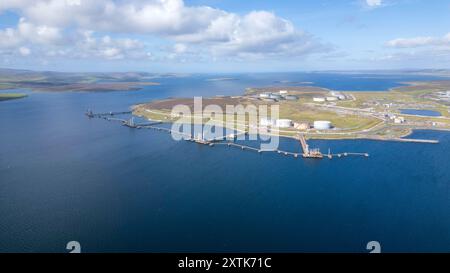 Sullom Voe Oil terminal sur les îles Shetland actuellement géré par Enquest, anciennement BP, connu pour l'importation de pétrole brut Brent et construit dans les années 1970 Banque D'Images