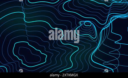 Ligne de contour topographique numérique 3D. Modèle de carte géographique pour la cartographie sur fond noir. Modèle d'élément de conception d'illustration vectorielle Illustration de Vecteur