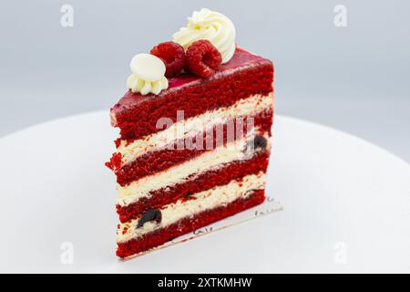 morceau de gâteau aux baies rouges sur une assiette blanche Banque D'Images