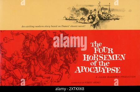 Publicité promotionnelle de pré-production de 1960 pour le remake mis à jour des QUATRE CAVALIERS DU roman APOCALYPTIQUE Vicente Blasco Ibanez scénario Robert Ardrey producteur Julian Blaustein pour Metro Goldwyn Mayer (MGM) qui mettrait en vedette GLENN FORD INGRID THULIN et CHARLES BOYER et serait réalisé par VINCENTE MINNELLI. Banque D'Images