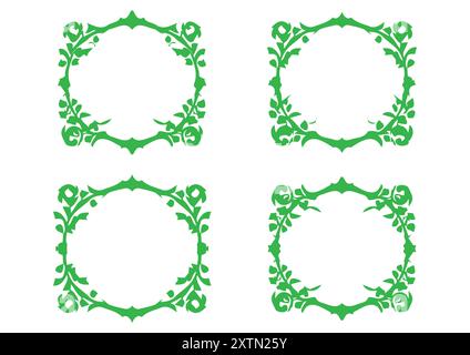 Élégantes conceptions de cadre floral Vintage en couleur verte comme collection Vector ornée pour les projets décoratifs, design de logo, design de carte, design d'affiche, et Illustration de Vecteur