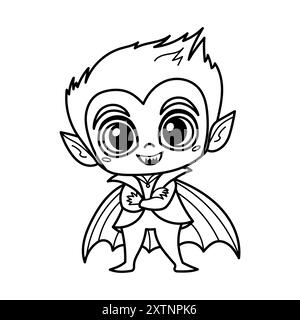 Vampire de dessin animé avec de grands yeux, des crocs pointus et des ailes de chauve-souris, parfait pour les projets sur le thème d'Halloween, livres de coloriage pour enfants Illustration de Vecteur