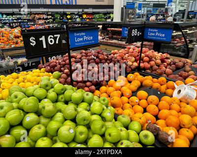 Hallandale Beach, États-Unis. 15 août 2024. Les dépenses de consommation augmentent parce que l'économie s'améliore et met de côté la peur de la récession. Walmart le 15 août 2024, à Hallandale Beach, Floride. Crédit : Sipa USA/Alamy Live News Banque D'Images