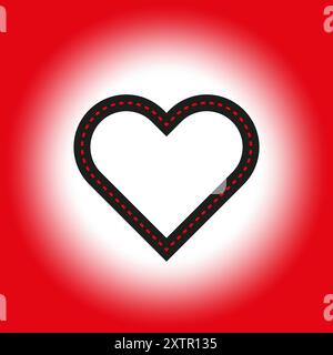 Icône en forme de coeur avec contour en pointillés. Fond dégradé rouge et blanc. Symbole de l'amour. Illustration de Vecteur