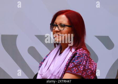 Mexico, Mexique. 15 août 2024. Leticia Ramirez Secrétaire de l'éducation publique lors de la cérémonie de port du drapeau pour les athlètes paralympiques mexicains qui participeront aux Jeux Paralympiques de Paris 2024, au Palais National. Le 15 août 2024 à Mexico, Mexique. (Photo de Carlos Santiago/Eyepix Group/SIPA USA) crédit : SIPA USA/Alamy Live News Banque D'Images