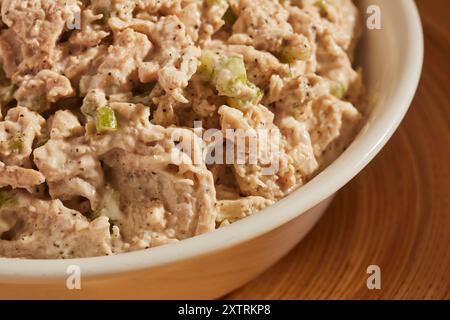 Salade de poulet de style épicerie américaine, généralement servie froide et souvent utilisée comme garniture de sandwich. Banque D'Images