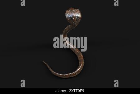 Illustration 3d King Cobra le plus long serpent venimeux du monde isolé sur fond noir, King Cobra Snake avec Clipping Path. Banque D'Images