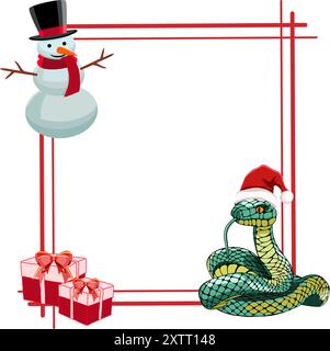 Cadre de vacances avec serpent, bonhomme de neige, et présente, illustration vectorielle Illustration de Vecteur