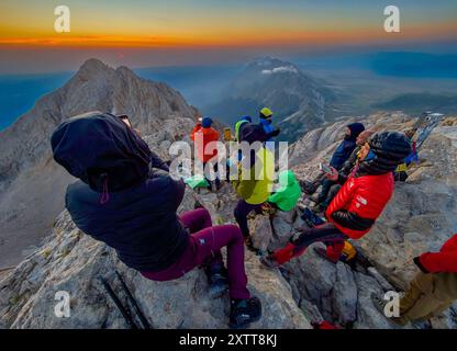 Gran Sasso, Italie - le sommet de montagne de l'Italie centrale, région des Abruzzes, avec des paysages alpinistes et impressionnants. Ici avec le lever du soleil de Corno Grande Banque D'Images