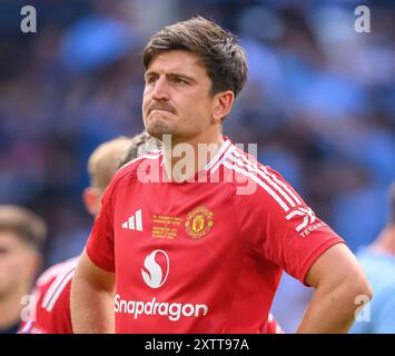 Londres, Royaume-Uni. 10 août 2024 - Manchester City v Manchester United - Community Shield - stade de Wembley. Harry Maguire de Manchester United est déçu après le match. Crédit photo : Mark pain / Alamy Live News Banque D'Images