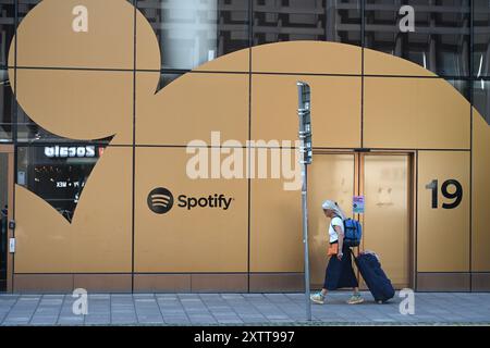 Stockholm, Suède - 30 juillet 2024 : siège de Spotify à Stockholm. Banque D'Images