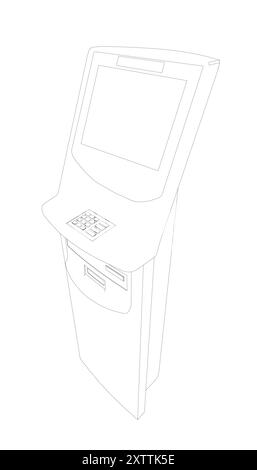 ATM contour avec affichage. Terminal bancaire pour la transaction, retirer de l'argent et déposer sur le compte. Illustration vectorielle de distributeur automatique de billets avec copie Illustration de Vecteur