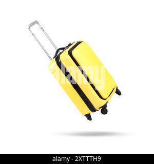 Valise jaune dans l'air sur fond blanc Banque D'Images