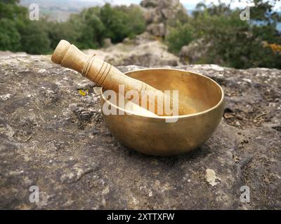 Bol de chant en métal pour se détendre et recevoir des vibrations de guérison Banque D'Images