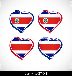 La collection d'icônes en forme de coeur avec fond de drapeau du Costa Rica et masque d'écrêtage isolé. Modèle de logo hloiday, sportif ou commercial. Résumé Illustration de Vecteur