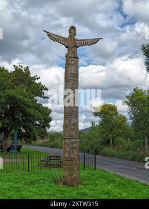 Totem pole, village de Muirkirk, East Ayrshire, Écosse, Royaume-Uni, Banque D'Images