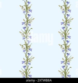 Fleurs de cloche. Fleurs sauvages, motif sans couture. Bordure verticale florale. Design pour textiles, papier peint et papier. Banque D'Images