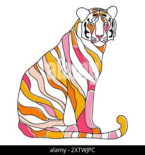 Icône de tigre de contour avec fourrure colorée. Mascotte animale abstraite. Art contemporain pour l'impression Illustration de Vecteur