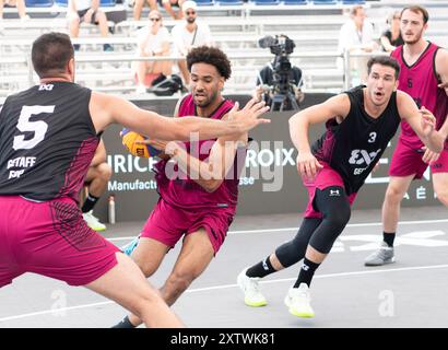 Lausanne, Suisse. 16 août 2024. Paul Billong de Marseille (FRANCE) en action lors de l'événement FIBA 3x3 World Tour Lausanne 2024. Crédit : Patrick Dancel/Alamy Live News Banque D'Images