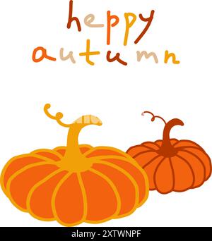 Carte de voeux joyeux automne avec deux citrouilles au lettrage joyeux Illustration de Vecteur