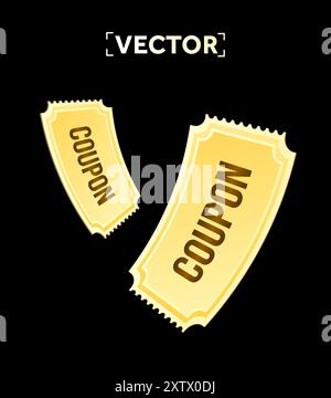 modèle de coupon jaune volant ou tombant 3d simple, isolé sur fond noir. Bon cadeau avec icône de code coupon. illustration vectorielle 3d. Illustration vectorielle Illustration de Vecteur