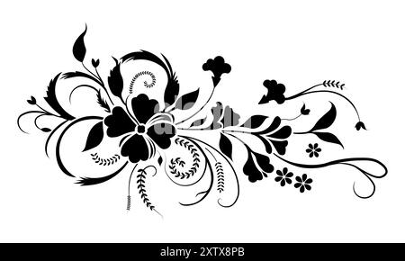 Design élégant de fleur tourbillonnaire avec des éléments floraux noirs - Art vectoriel décoratif complexe Illustration de Vecteur