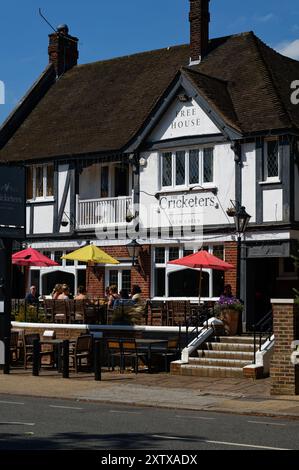 The Cricketers, pub anglais traditionnel sur Kew Green, Londres, un jour d'été. Banque D'Images