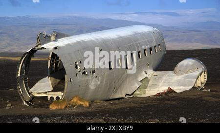 Europe, Scandinavie, Islande, épave d'avion au cap Dyrholaey, Europe Banque D'Images