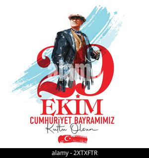 Illustration vectorielle Atatürk's sur la conception typographique. 29 Ekim Cumhuriyet Bayramımız kutlu olsun. (Traduire : Joyeux 29 octobre jour de la République) Illustration de Vecteur