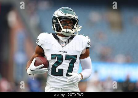 15 août 2024 ; Foxborough, ma, États-Unis; le cornerback des Philadelphia Eagles Zech McPhearson (27) s'échauffe avant le match de pré-saison de la NFL entre les Philadelphia Eagles et les New England Patriots à Foxborough, Massachusetts. Anthony Nesmith/CSM Banque D'Images