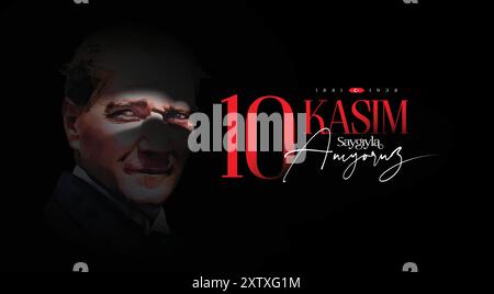 Le 10 novembre est l'anniversaire de la mort de Atatürk sur la lettre '10 Kasım, saygıyla anıyoruz' (traduire : 10 novembre, nous nous souvenons avec respect) Illustration de Vecteur