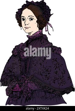 Portrait d'Ada King, comtesse Lovelace (1815-1852). Illustration à l'encre de dessin à la main. Illustration de Vecteur
