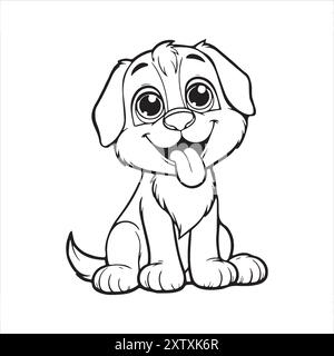 page de coloriage chiot heureux Illustration de Vecteur