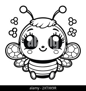 Livre de coloriage Happy Bee in Love Illustration de Vecteur